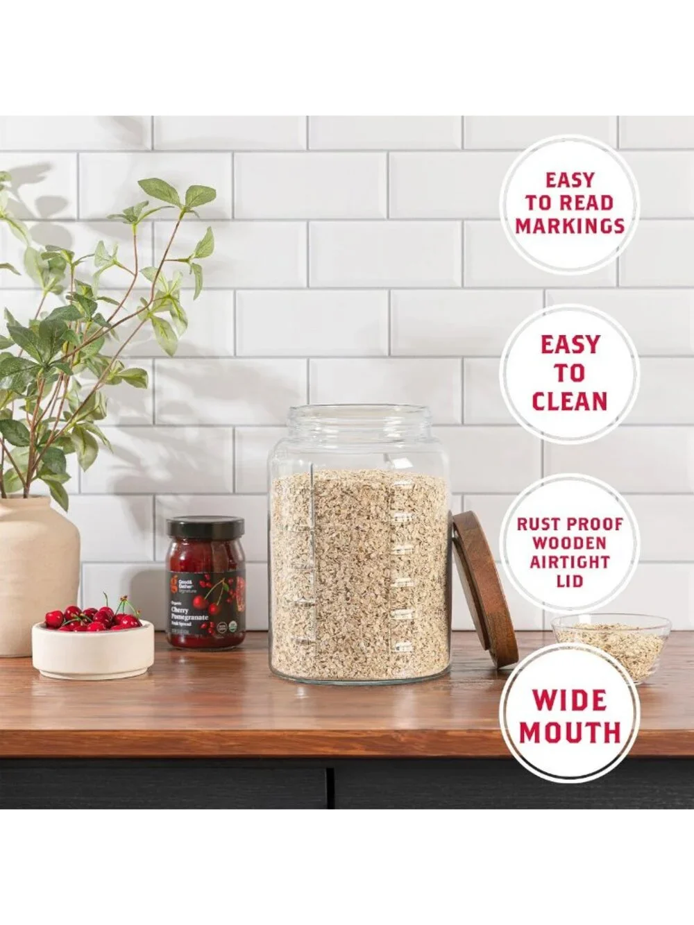 2 Pack Wide Mouth 1 Gallon Glass Mason Jars with Airtight Wooden Lids for Food